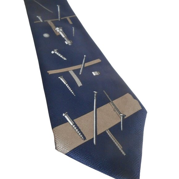 Vintage Other - Vintage Handmade Nuts Nails bolts Construction Engineering blue tie